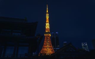 Картинка ночь, Башня, Япония, Lighting Night, Токио, Tokyo Tower, Japan, Tokyo