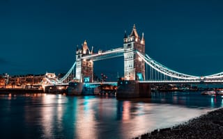 Картинка Англия, Лондон, Night lighting, London, Тауэрский мост, England, Tower Bridge, Thames River