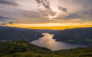 Картинка лес, пейзаж, природа, закат, река