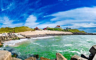 Картинка Море, Панорама, Lønstrup, Дания, Камни, Побережье
