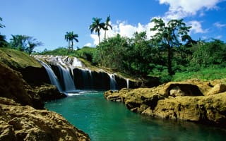 Картинка водопад, пальмы, река