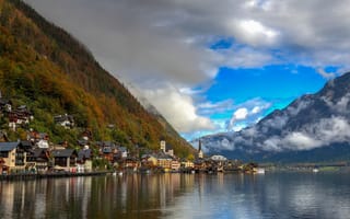 Картинка облака, горы, Hallstatt, Австрия, озеро