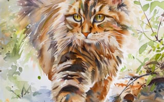 Картинка Кошка, Усы, Арт, Цифровое искусство, Кот, Морда, ИИ-арт, Искусство искусственного интеллекта