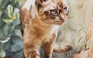 Картинка Трава, Кошка, Цифровое искусство, Морда, Арт, Усы, ИИ-арт, Кот