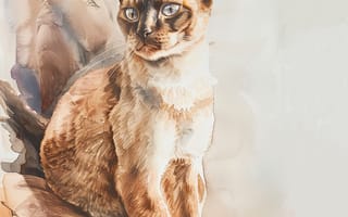 Картинка Взгляд, Кошка, Кот, Морда, Сиамская, Арт, Цифровое искусство, Усы