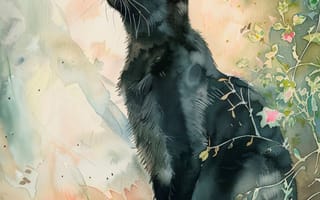 Картинка Кошка, Черная, ИИ-арт, Кот, Сбоку, Искусство искусственного интеллекта, Арт, Цифровое искусство