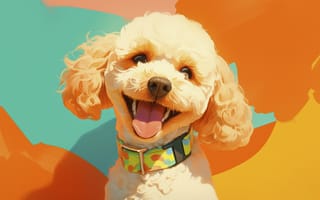 Картинка Собака, Язык, Арт, Взгляд, Морда, Пудель, Цифровое искусство, Улыбка