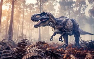 Картинка Трава, Деревья, Tyrannosaurus Rex, Животное, Цифровое искусство, Тираннозавр, Хищник, Динозавр