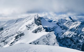 Картинка зима, небо, скалы, снег, облака, пейзаж, горы, природа