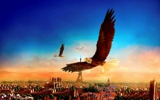 Картинка Париж, Город, Игра, Game, Eagle Flight, Крылья, Полет, Орлы