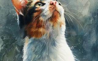 Картинка Взгляд, Кошка, Кот, ИИ-арт, Крупным планом, Цифровое искусство, Вибриссы, Арт