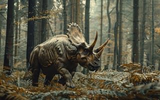 Картинка Деревья, Динозавр, Triceratops, Цифровое искусство, Древние животные, Рога, Трицератопс, Животное