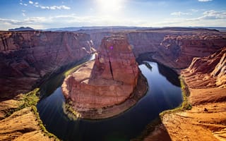 Картинка Горизонт, Аризона, Arizona, Colorado River, Sunlight, Horseshoe Bend, Солнечный свет, река Колорадо