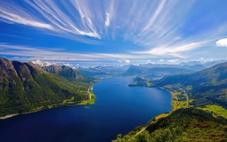 Картинка Горы, Озеро, Norway, Норвегия, Mountains, Panorama, Панорама, Lake