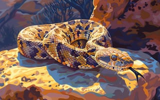 Картинка Змея, Камень, Животное, Искусство искусственного интеллекта, Цифровое искусство, Рептилия, Арт, ИИ-арт