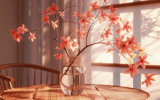 Картинка стекло, свет, весна, цветы, тень, букет, интерьер, ветки
