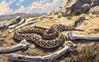 Картинка Змея, Камни, Цифровое искусство, Рептилия, ИИ-арт, Арт, Животное, Кости