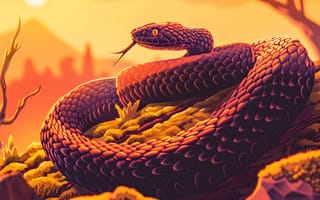 Картинка Змея, Рассвет, Рептилия, Цифровое искусство, ИИ-арт, Животное, Искусство искусственного интеллекта, Арт