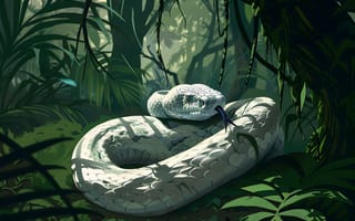 Картинка Змея, Деревья, Животное, Цифровое искусство, Белая, Джунгли, Рептилия, Арт