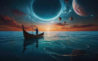 Картинка мечты, dream, планеты, горизонт, красота, сон, лодка, человек