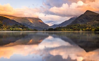 Картинка Закат, Облака, Wales, Sunset, Сноудония, Snowdonia, Уэльс, Красота