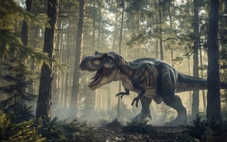 Картинка Деревья, Лес, Хищник, Tyrannosaurus Rex, Животное, Цифровое искусство, Динозавр, Тираннозавр