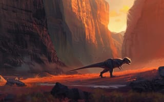 Картинка Горы, Хищник, Цифровое искусство, Динозавр, Тираннозавр Рекс, Tyrannosaurus Rex, Тираннозавр, Животное