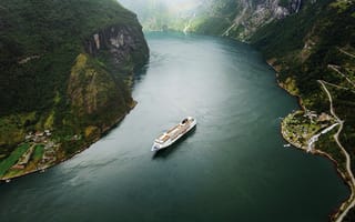 Картинка лодка, норвегия, фьорд