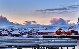 Картинка облака, горы, дома, Норвегия, Lofoten