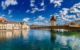 Картинка Дома, Башня, Швейцария, Luzern, Панорама, Озеро