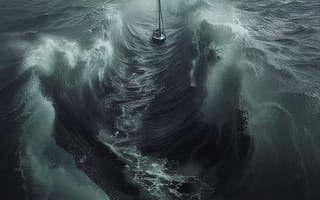 Картинка Море, Волны, Цифровое искусство, ИИ-арт, Нейросеть, Шторм, Искусство искусственного интеллекта, Яхта