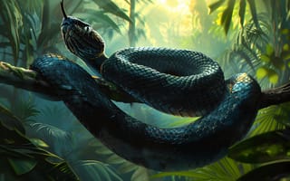 Картинка Дерево, Язык, Животное, Цифровое искусство, Арт, Рептилия, Джунгли, Змея