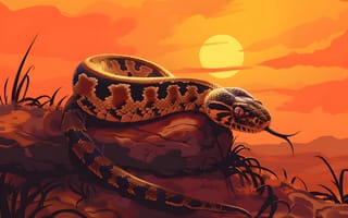Картинка Солнце, Язык, Арт, Рептилия, Взгляд, Змея, Рассвет, Камень