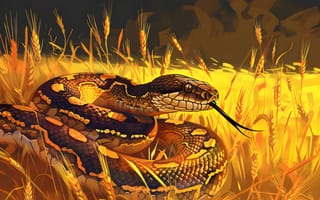 Картинка Язык, Змея, Рептилия, Колосья, Животное, Пшеница, Арт, Морда