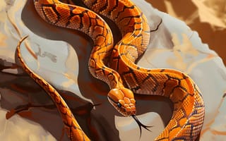 Картинка Язык, Змея, Рептилия, Арт, ИИ-арт, Животное, Камень, Цифровое искусство