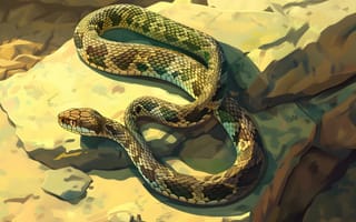 Картинка Змея, Камень, Искусство искусственного интеллекта, Арт, Цифровое искусство, ИИ-арт, Животное, Рептилия