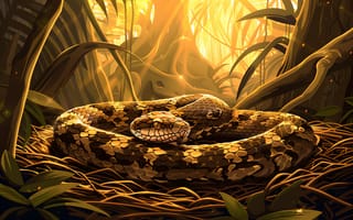 Картинка Трава, Змея, Листья, Рептилия, Животное, Арт, Лес, Деревья