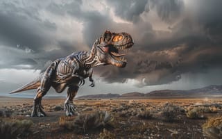 Картинка Тучи, Хищник, Оскал, Tyrannosaurus Rex, Цифровое искусство, Тираннозавр, Динозавр, Животное
