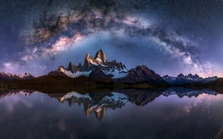 Картинка мечты, горы, озеро, простор, галактика, ночь, отражение в воде, млечный путь