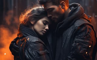 Картинка Девушка, Любовь, Двое, Обнимаются, Парень, ИИ-арт, Цифровое искусство, Искусство искусственного интеллекта