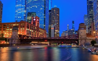 Картинка Город, Река, Небоскребы, City, USA, США, Чикаго, Иллинойс