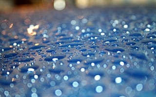 Картинка Капли, на голубом, дождя, стекле