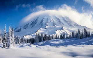 Картинка зима, лес, елки, снег, landscape, forest, деревья, горы