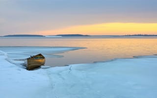 Картинка ice, sunset, boat, lake