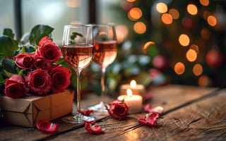 Картинка любовь, цветы, подарок, love, романтика, шампанское, бокалы, розы