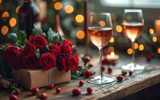 Картинка любовь, цветы, романтика, шампанское, подарок, love, розы, бокалы