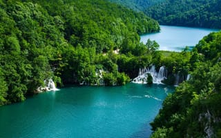 Картинка river, trees, park, national, lakes, croatia, plitvice