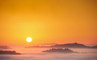 Картинка утро, туман, Италия, солнце, Марке, восход