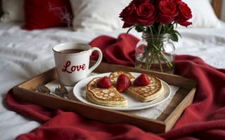 Картинка любовь, цветы, love, сердце, розы, happy, завтрак, романтика
