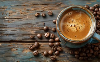 Картинка зерна, wood, чашка кофе, cozy, cup, beans, coffee